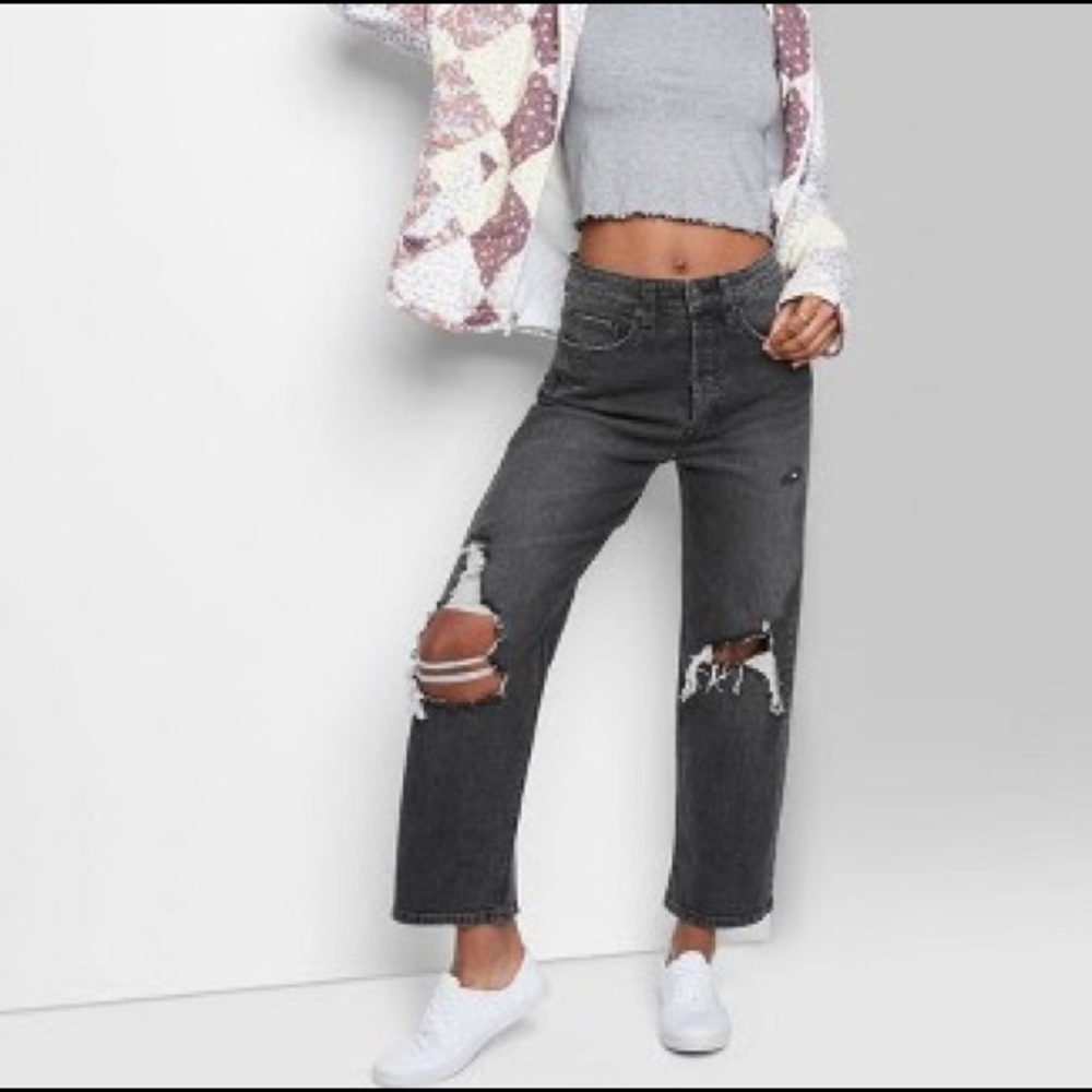 Gray-Black Ripped Straight Jeans